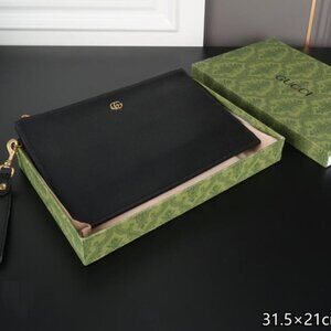 Gucci Black Leather Clutch with Gold Detail